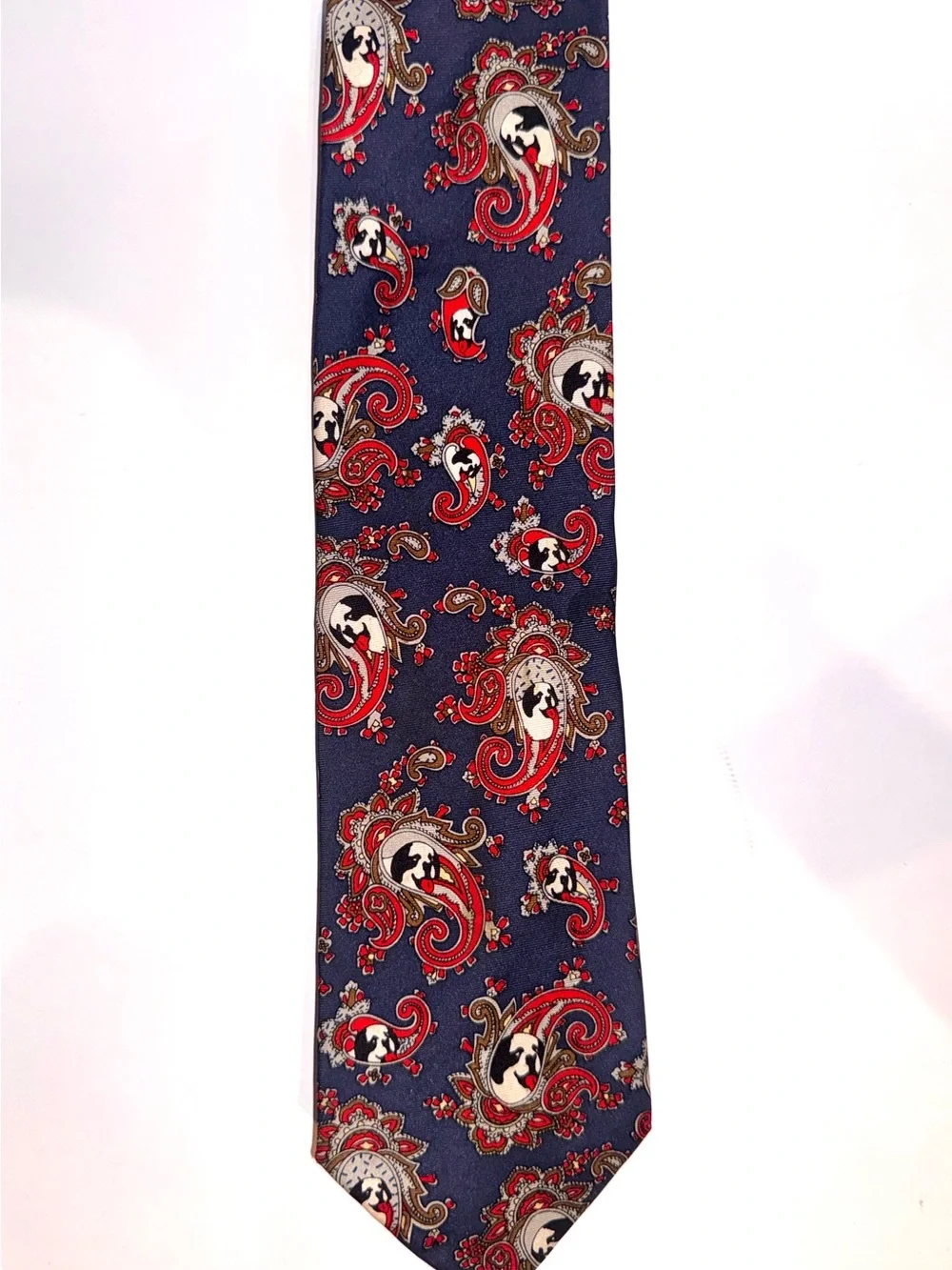 100% Silk Handmade Vintage “Big Dogs” Men's Navy and Red Paisley Patterned Tie